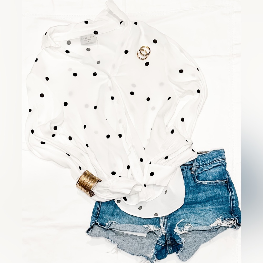 White polka dot button up